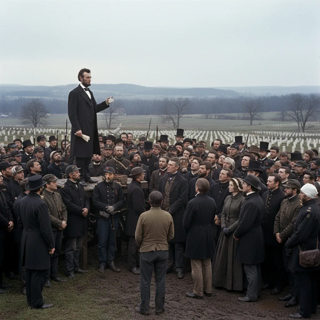 Abraham Lincoln delivering the Gettysburg Address, 1863.