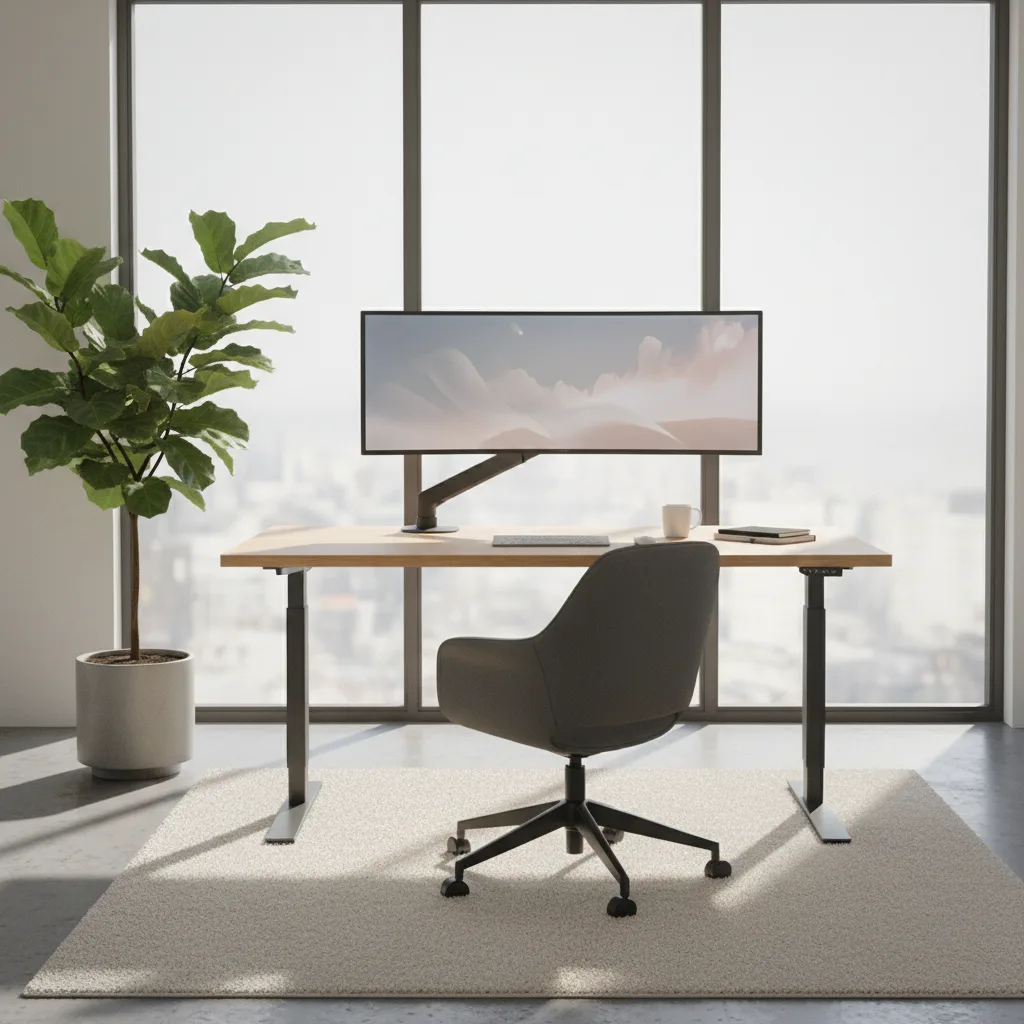 Ufficio domestico ergonomico con luce naturale, che promuove la concentrazione e il benessere.