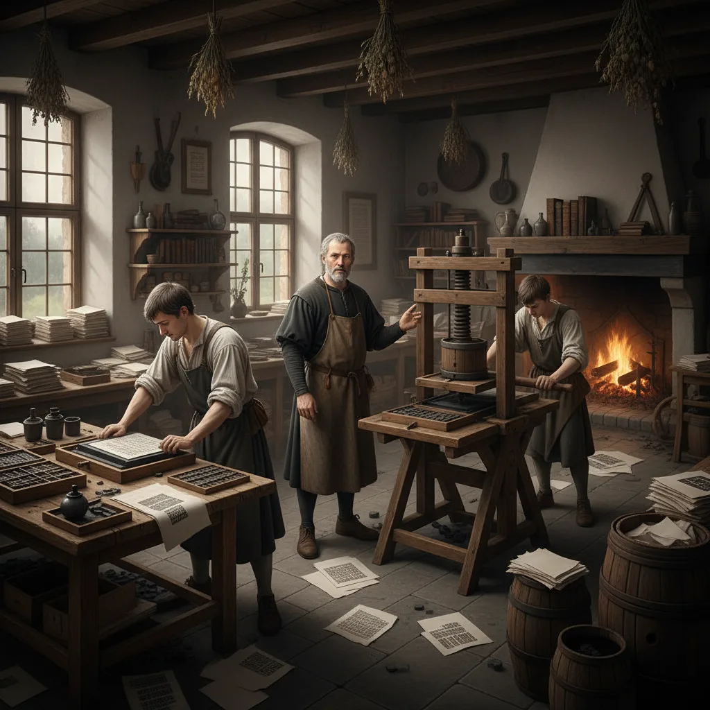 Gutenberg's printing press revolutionizing knowledge in the 15th century.