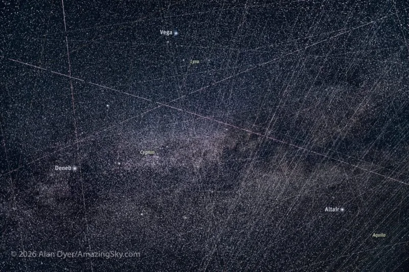 A satellite constellation, like the Starlink network, exemplifies the future of space mission design