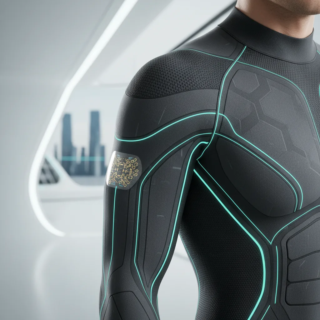 Abbigliamento sportivo in tessuto intelligente e discreti sensori bio-integrati sulla pelle.