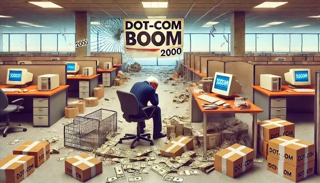 The dot-com bubble, which peaked in March 2000, saw internet-based companies reach extreme valuation
