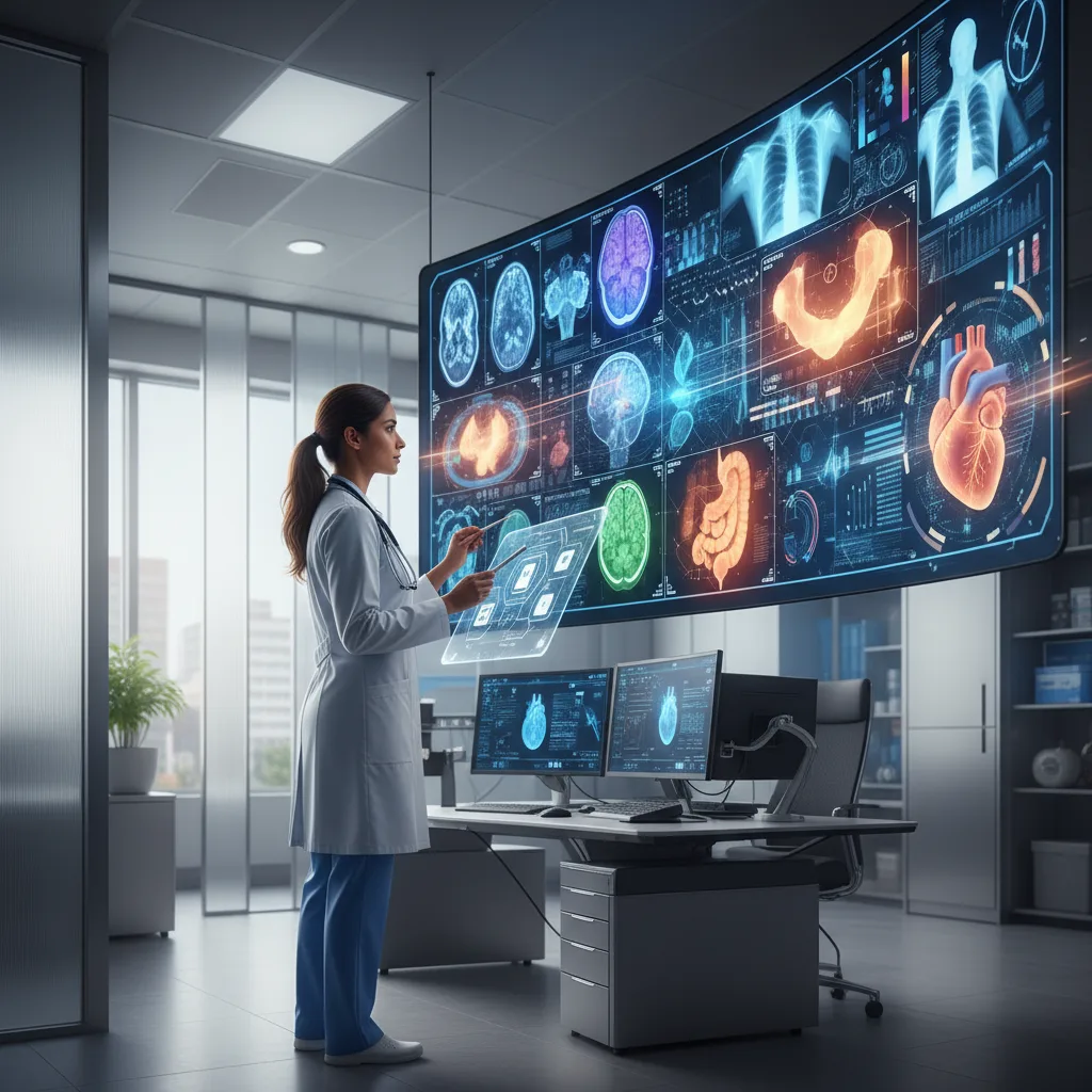 Doctor using AI to analyze medical images for diagnosis.