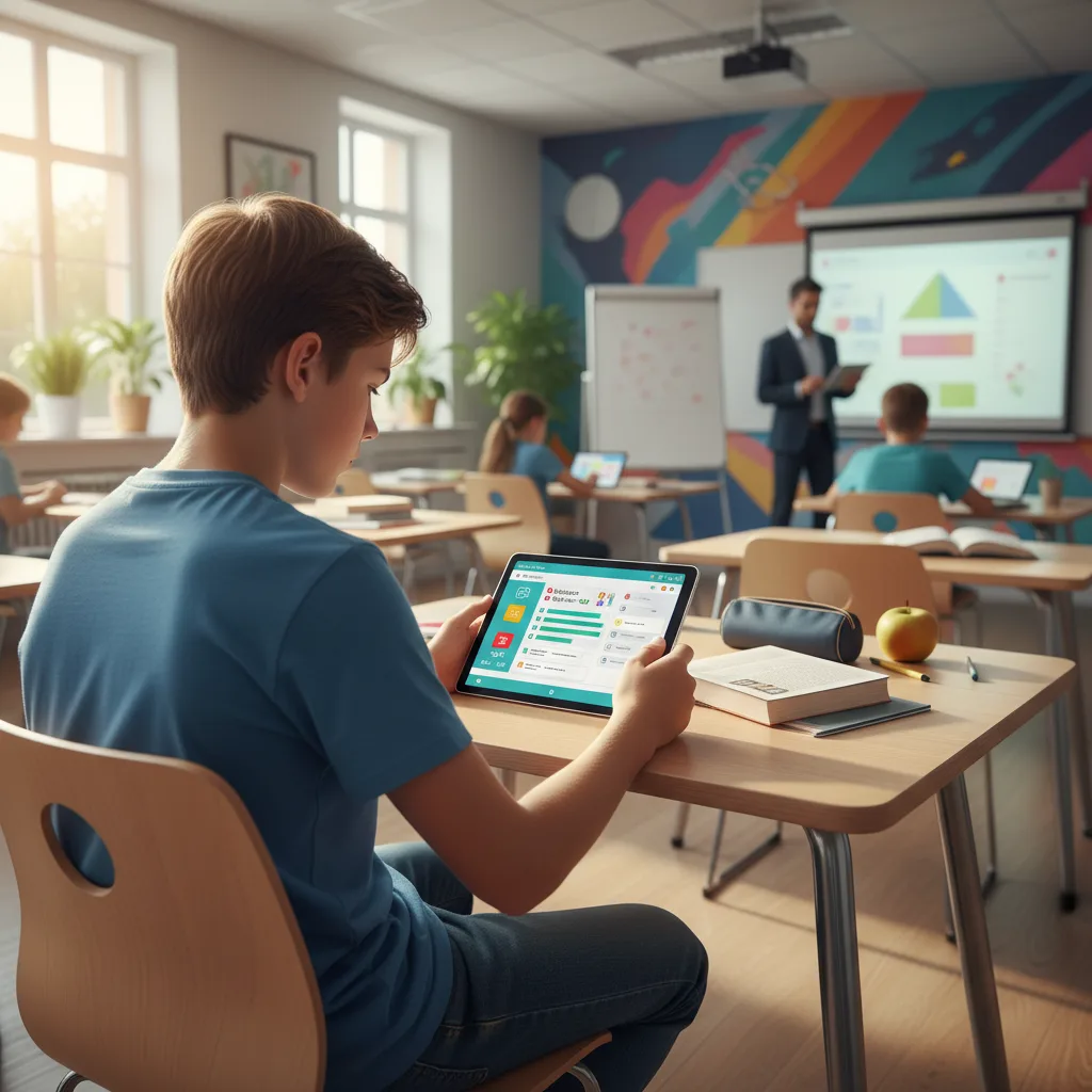 Student focused on a personalized learning platform on a tablet.