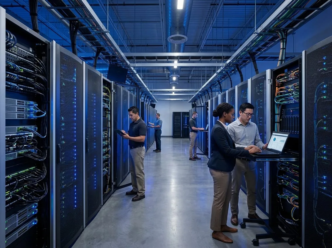 A hyperscale data center represents the immense computing infrastructure necessary for AI mobile tra