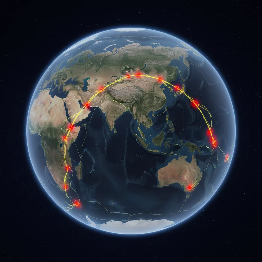 Global map showing Pacific Ring of Fire volcanoes and earthquake zones.