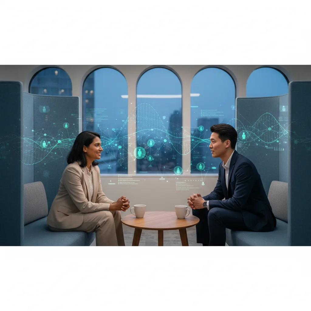 Un leader utilisant les données de l'IA pour un soutien empathique et humain aux employés.