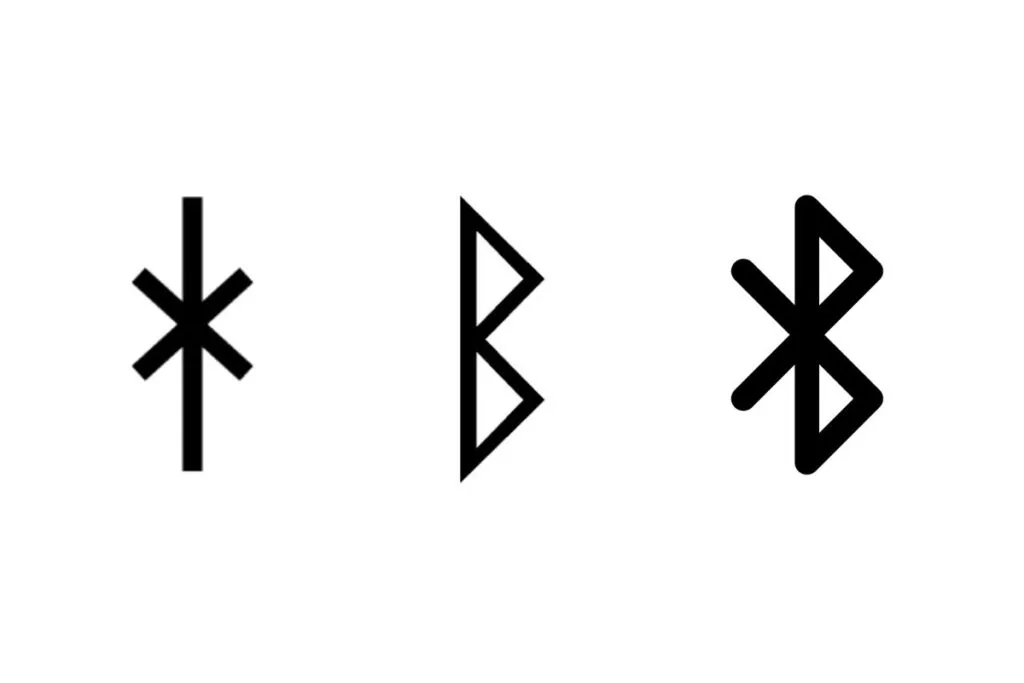 The iconic Bluetooth logo, a combination of two runes representing Harald's initials (Hagall and Ber
