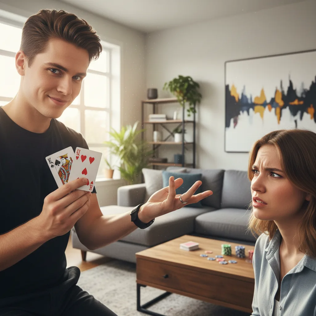 Magician performs a card trick, distracting a participant's attention.