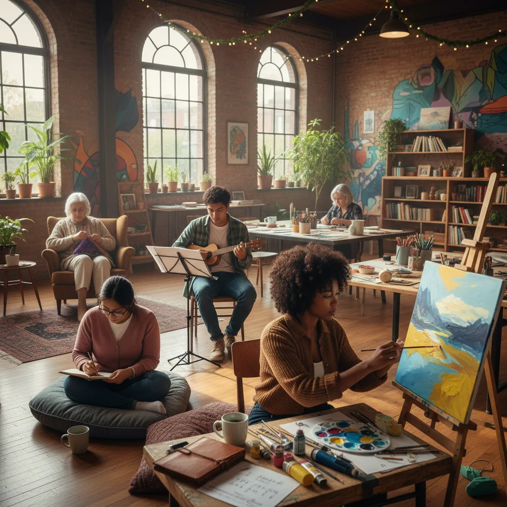 Persone diverse che godono di varie attività creative accessibili.