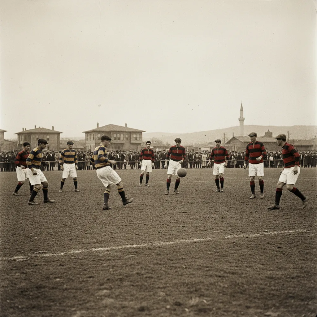Early 20th-century Turkish football match, Fenerbahçe vs Karagümrük.