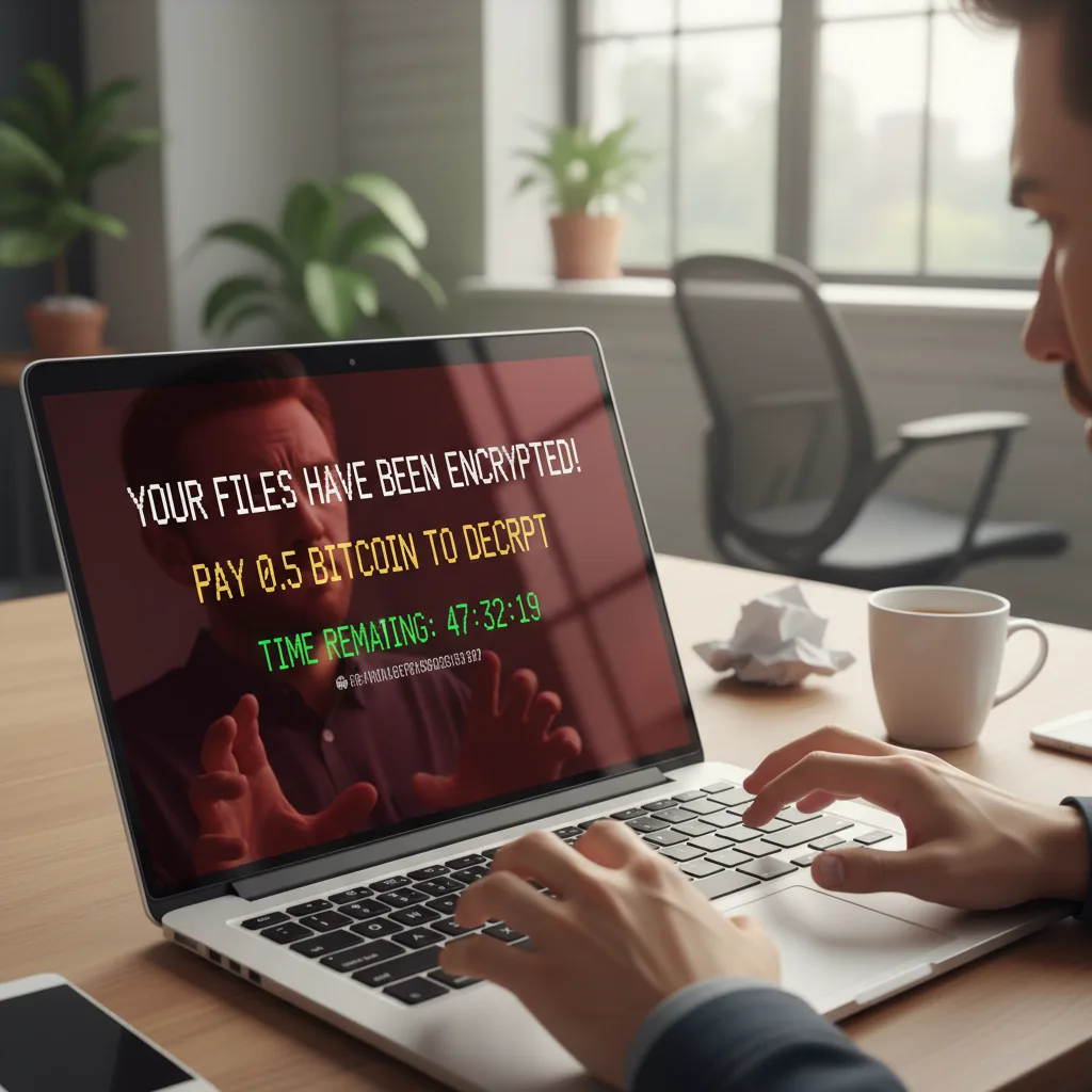 Un attacco ransomware blocca il computer, chiedendo un pagamento.
