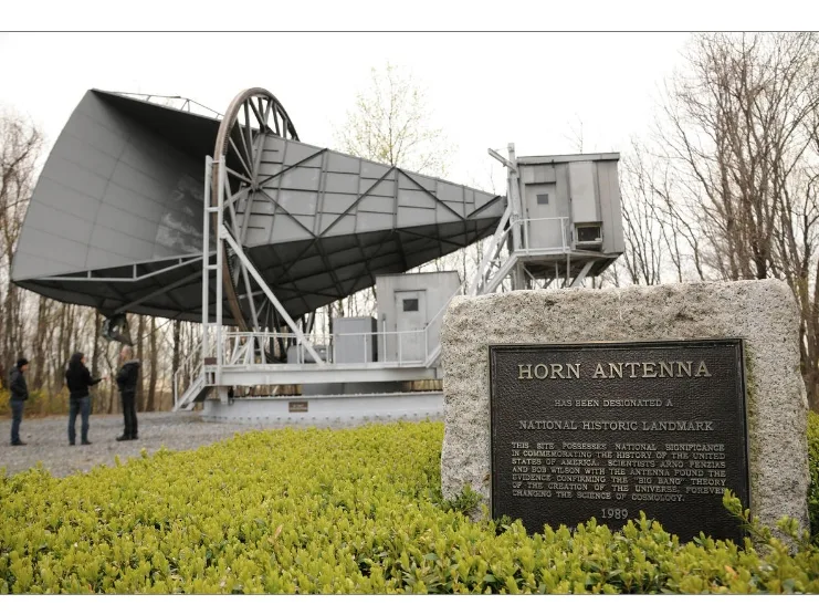 The iconic Bell Labs horn antenna in Holmdel, New Jersey, where Arno Penzias and Robert Wilson accid