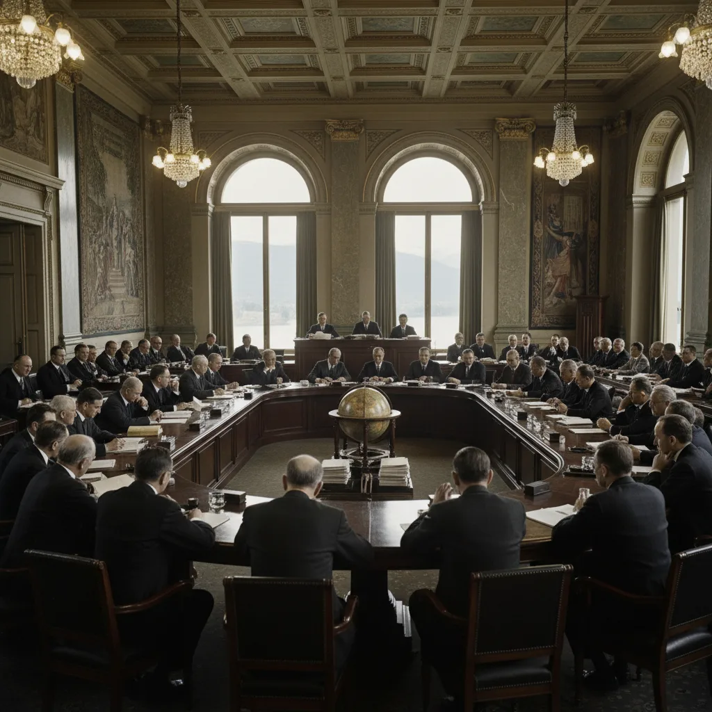 League of Nations meeting discussing Italy sanctions, 1935.