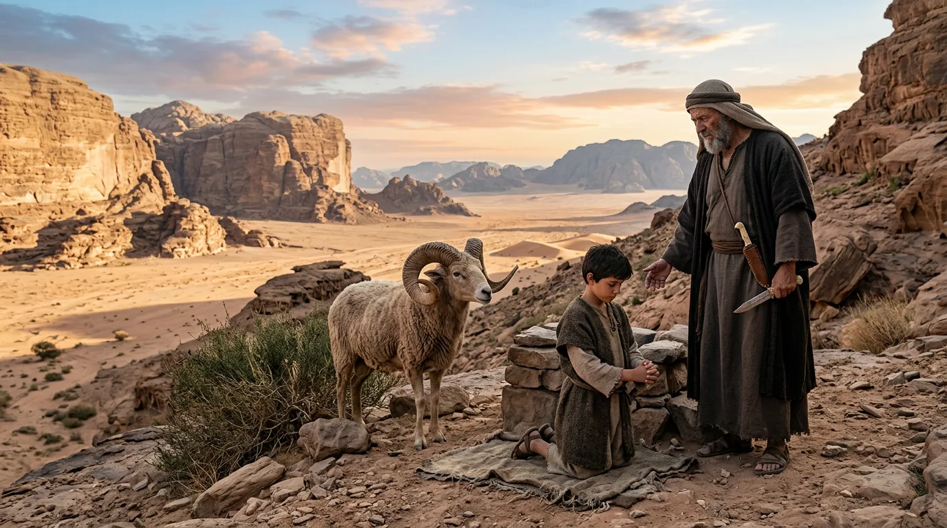 Ram appears as Ibrahim prepares to sacrifice Isma'il.