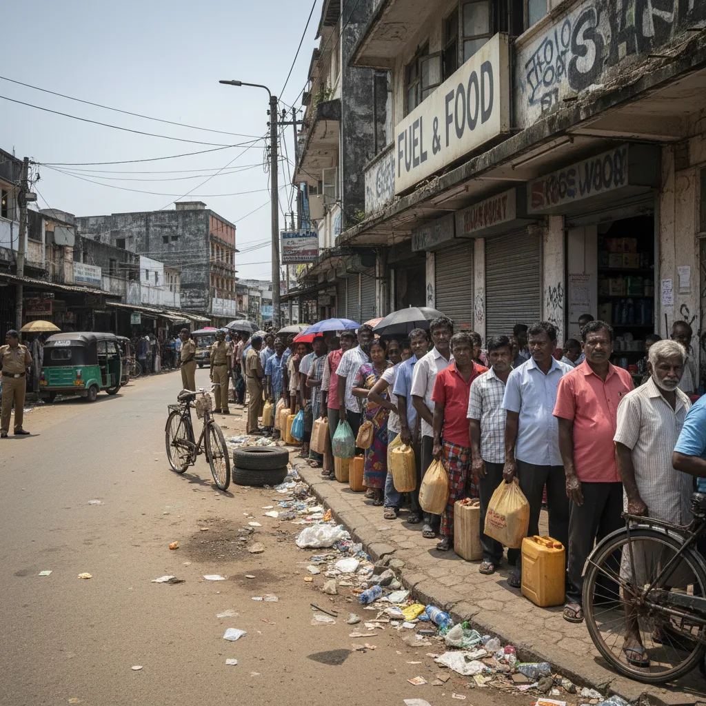 Sri Lankan citizens queue for essential goods, 2022.