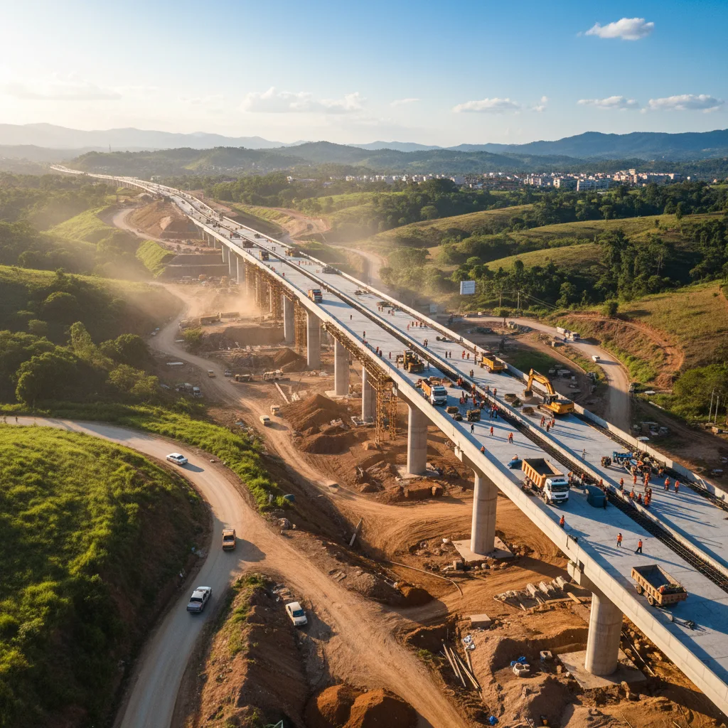 Modern highway construction in a vibrant developing country.