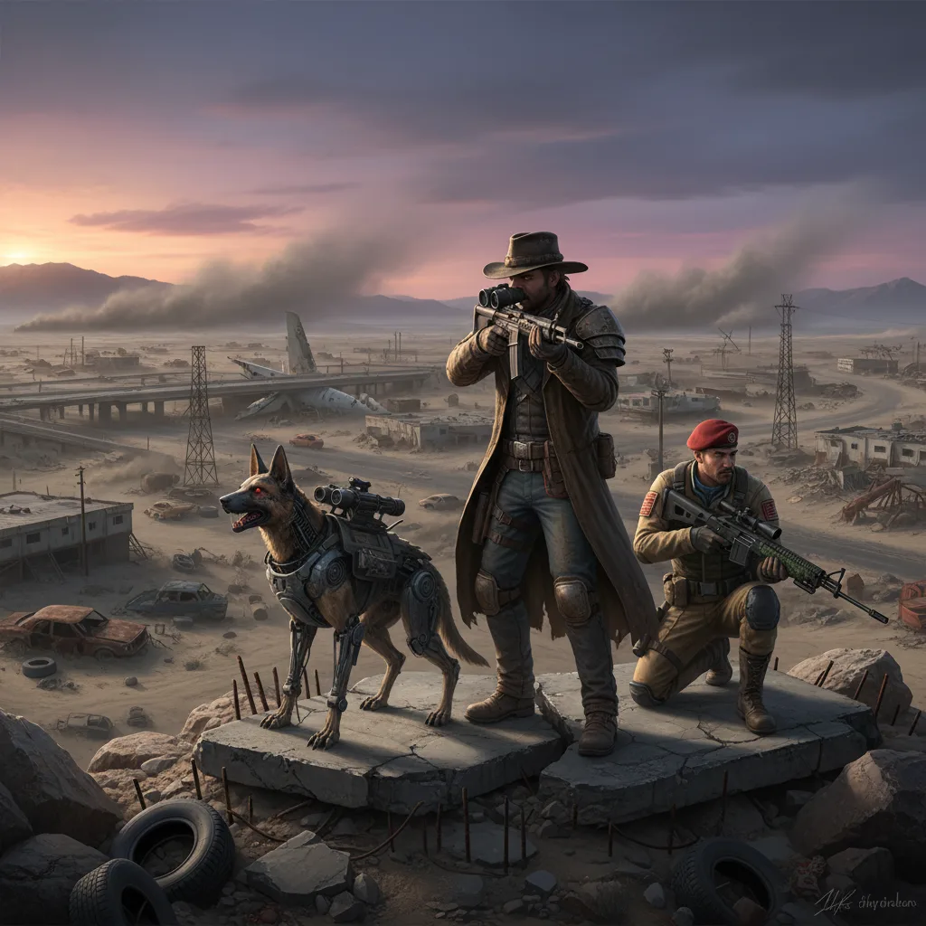 Courier with Boone and Rex, strategically navigating the Mojave Wasteland.