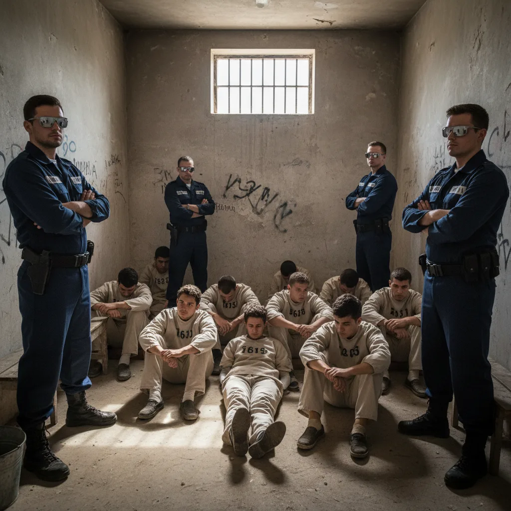 Guards and prisoners in a simulated prison environment.