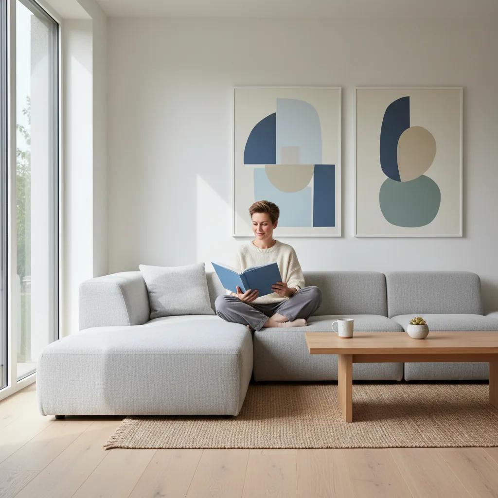 Hogar minimalista, persona disfrutando de una vida sencilla y frugal.