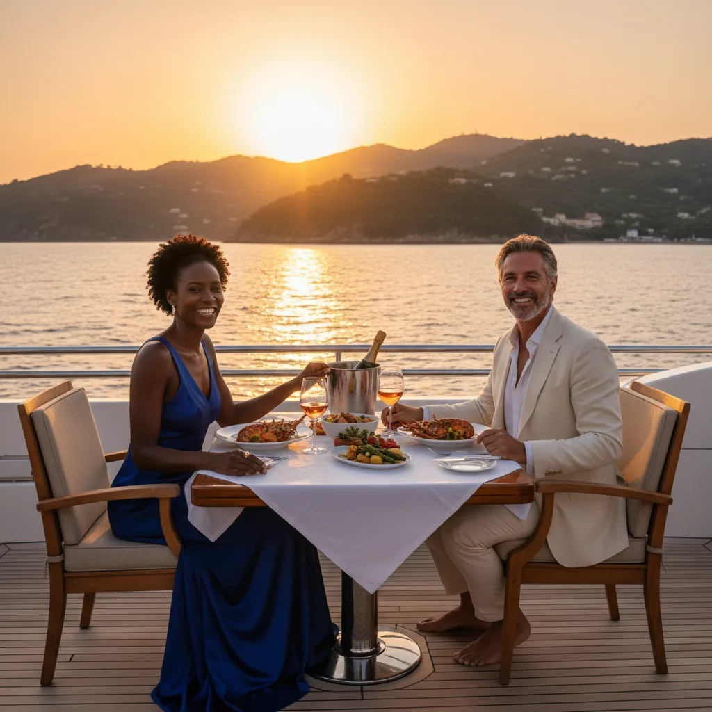 Pareja disfrutando de viajes de lujo, retiro cómodo.