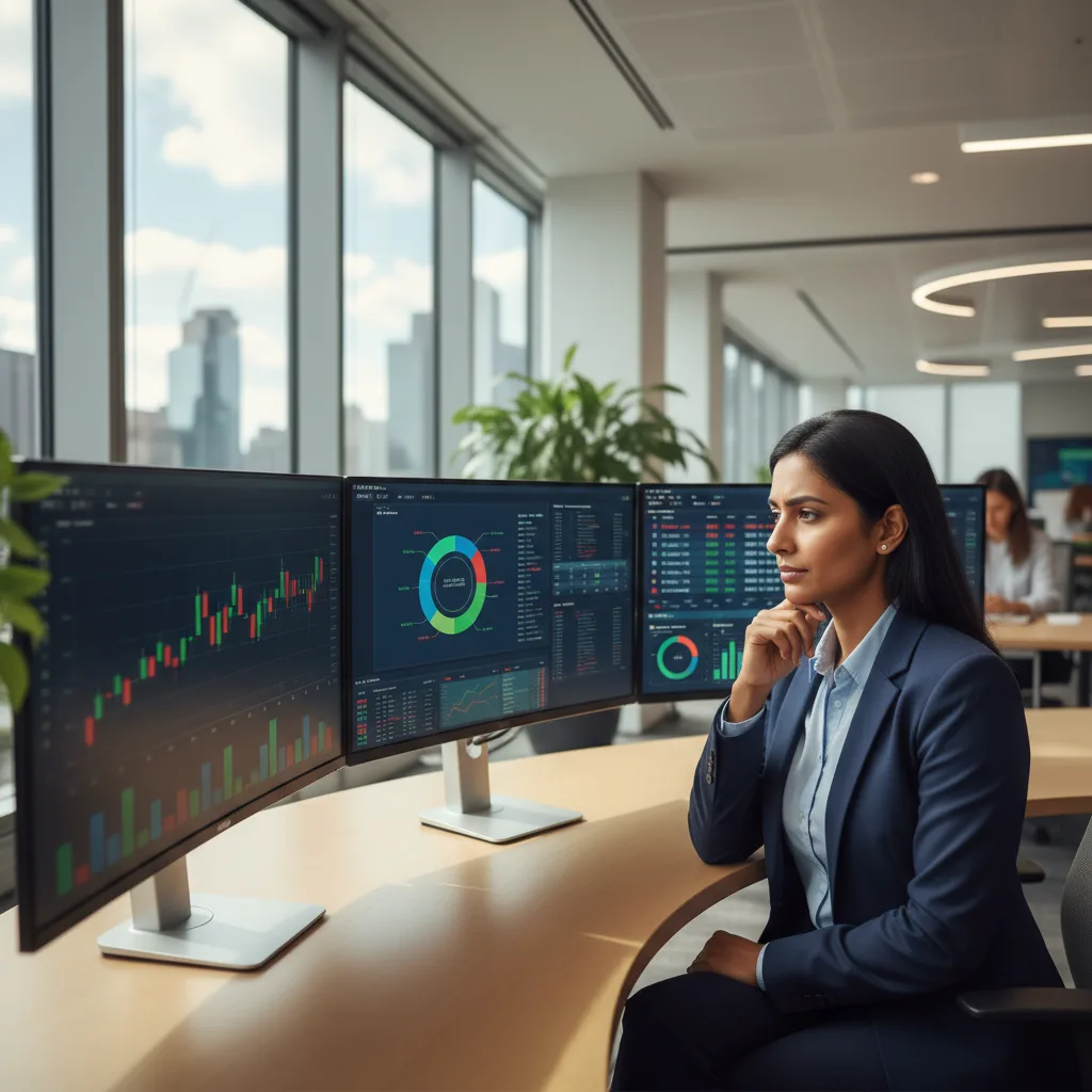 Professional analyzing market data, identifying future trends.
