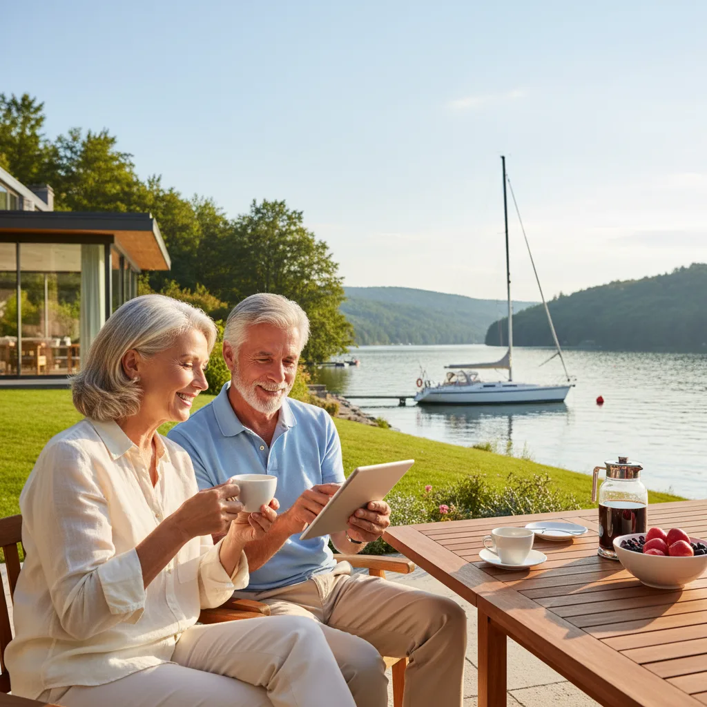 Happy senior couple enjoying retirement, financially secure and actively engaged.