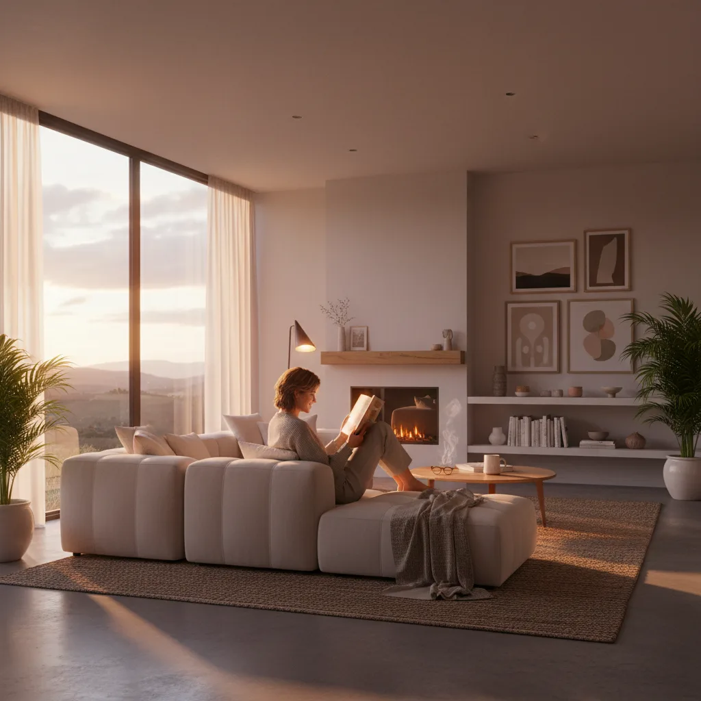 Smart lighting adjusts to mimic natural daylight cycles in a home.