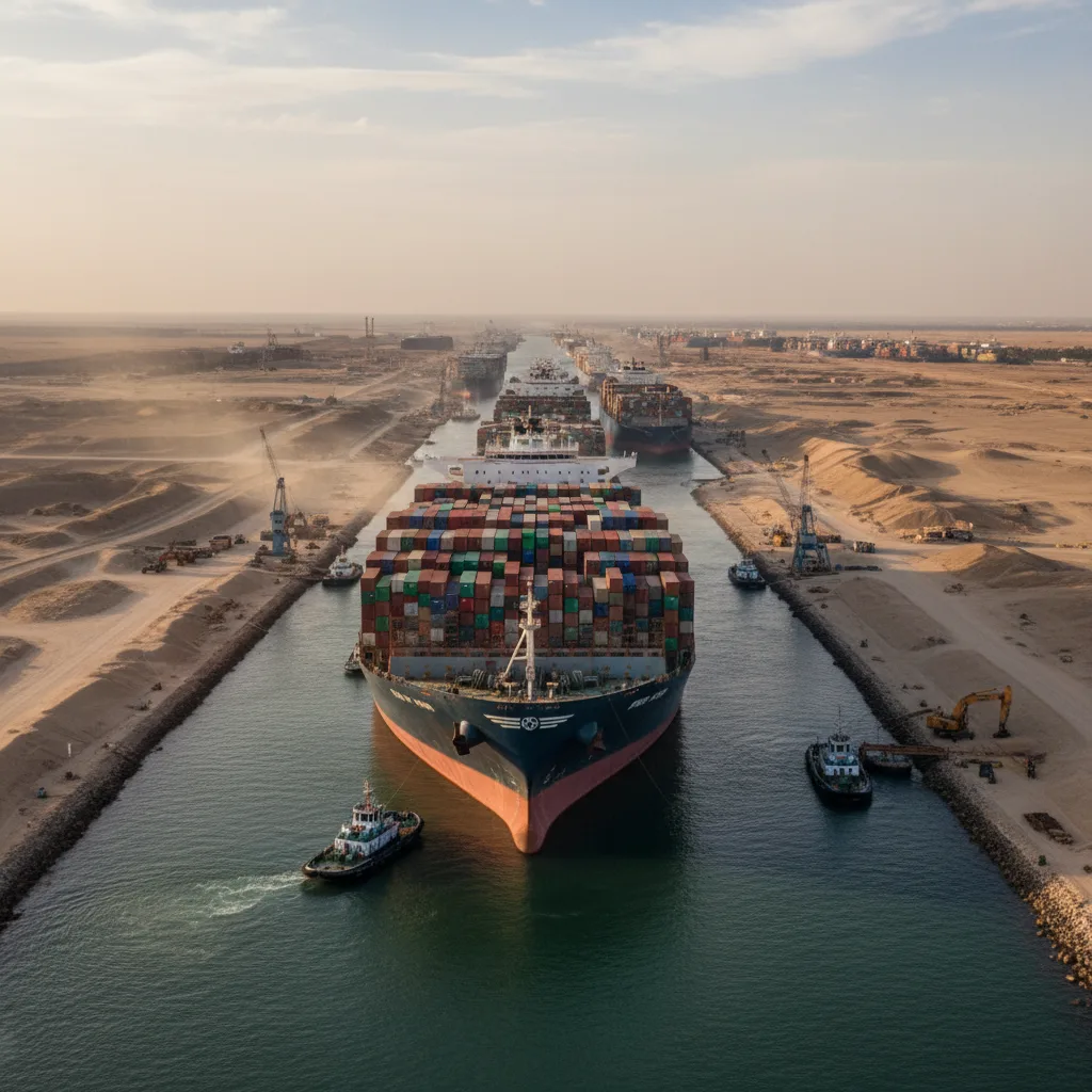 Global shipping containers stuck, symbolizing supply chain disruption.