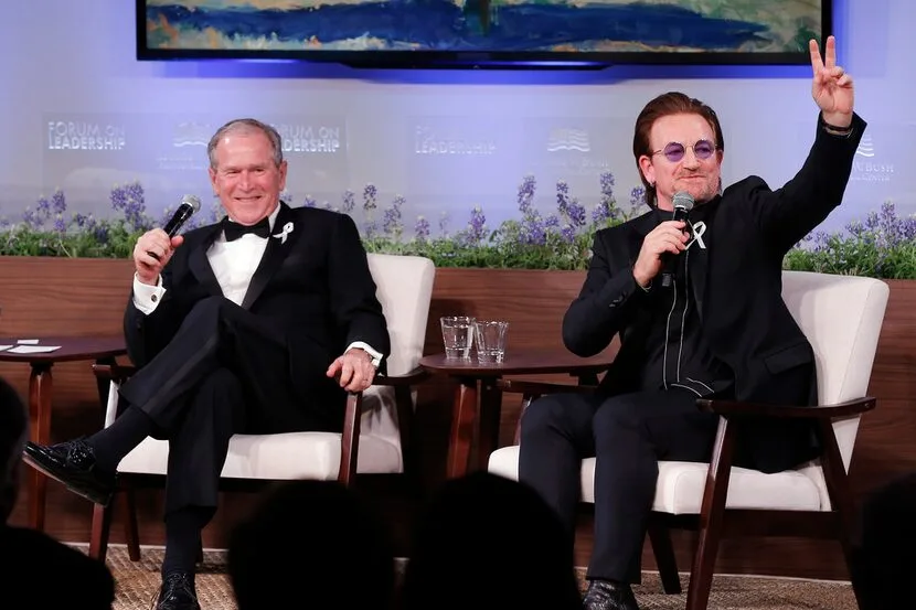 U2 frontman Bono, co-founder of the ONE Campaign, frequently met with world leaders like President G