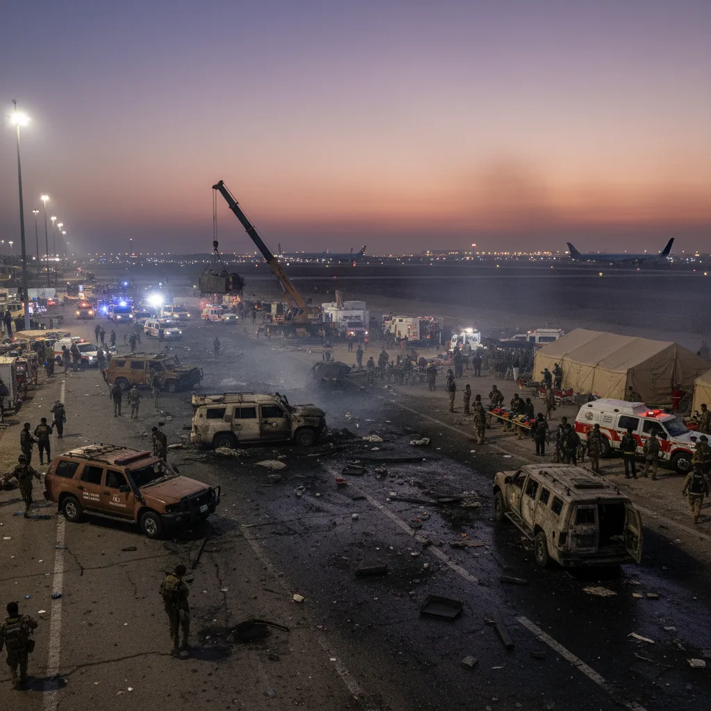 Drone strike aftermath near Baghdad International Airport, January 2020.
