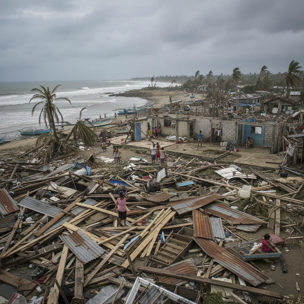 Devastation after Typhoon Haiyan (Yolanda) in the Philippines, 2013.