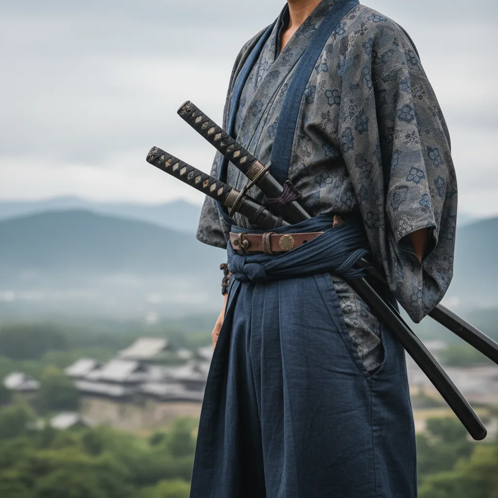 Un daishō de samurái: katana y wakizashi, llevados con el filo hacia arriba.