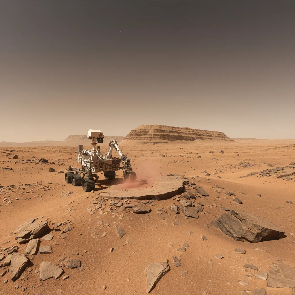 Perseverance rover exploring Martian Jezero Crater.