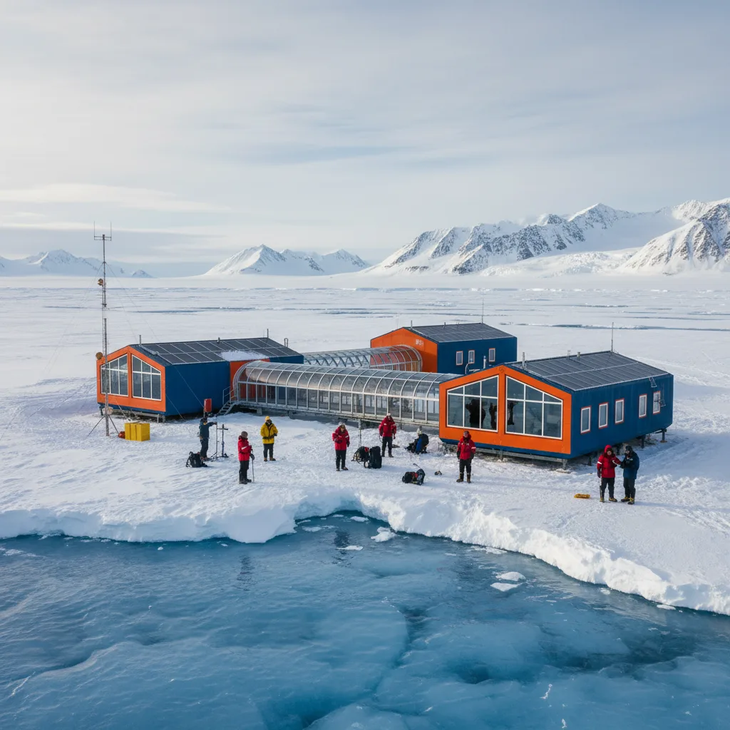 Modern researchers at an Antarctic scientific research station.