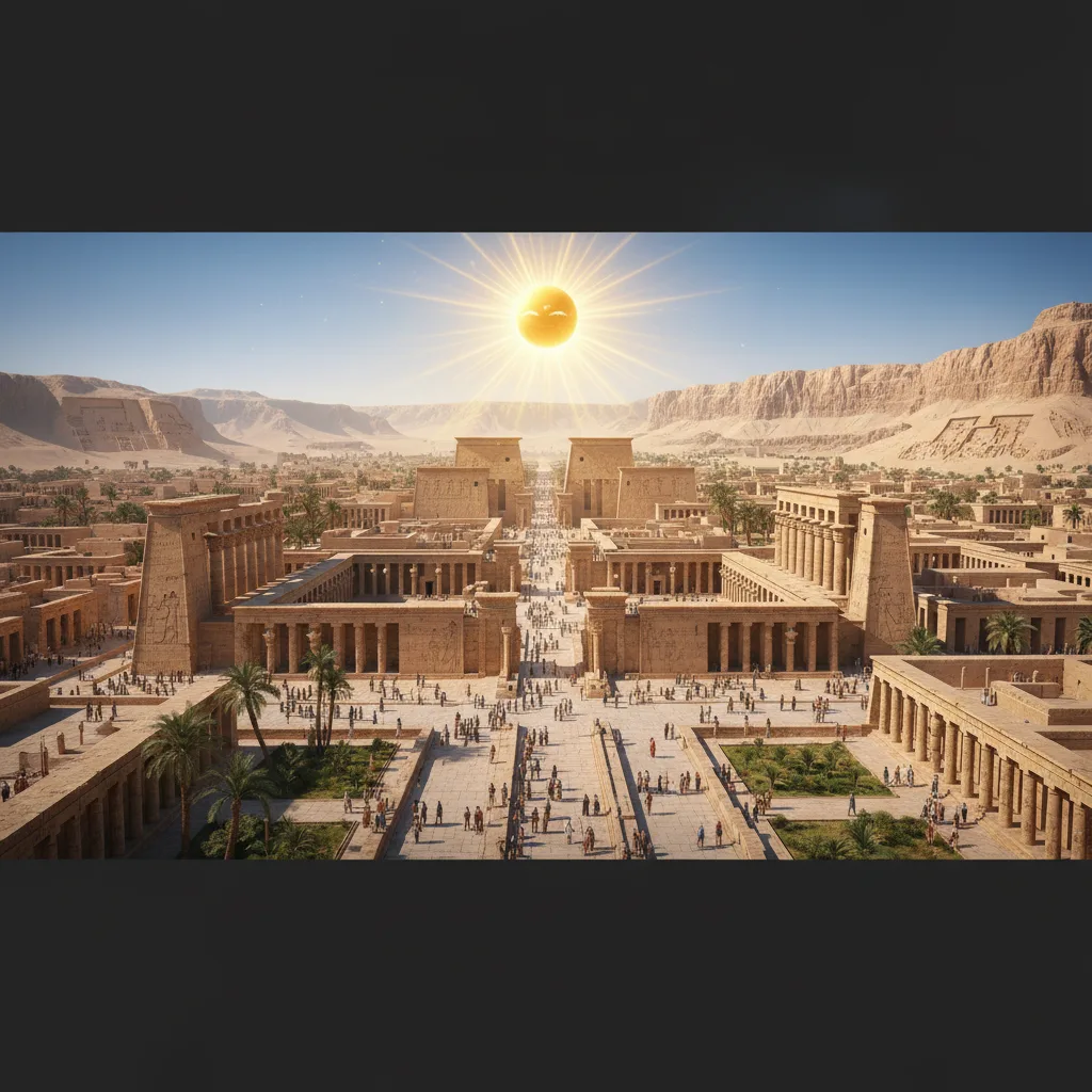 Akhetaten: Akhenaten's grand capital city bathed in Aten's light.