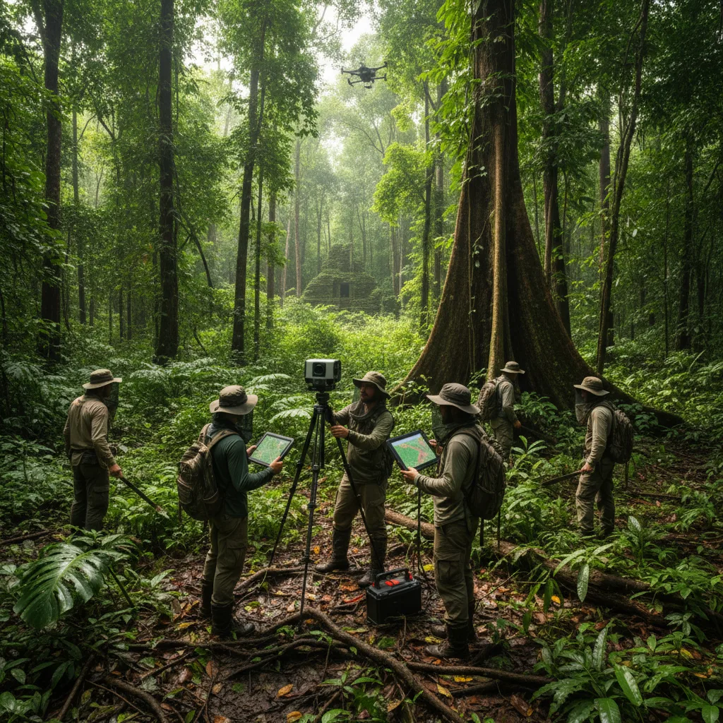 Archaeologists using lidar technology to map ancient structures in Amazon rainforest.