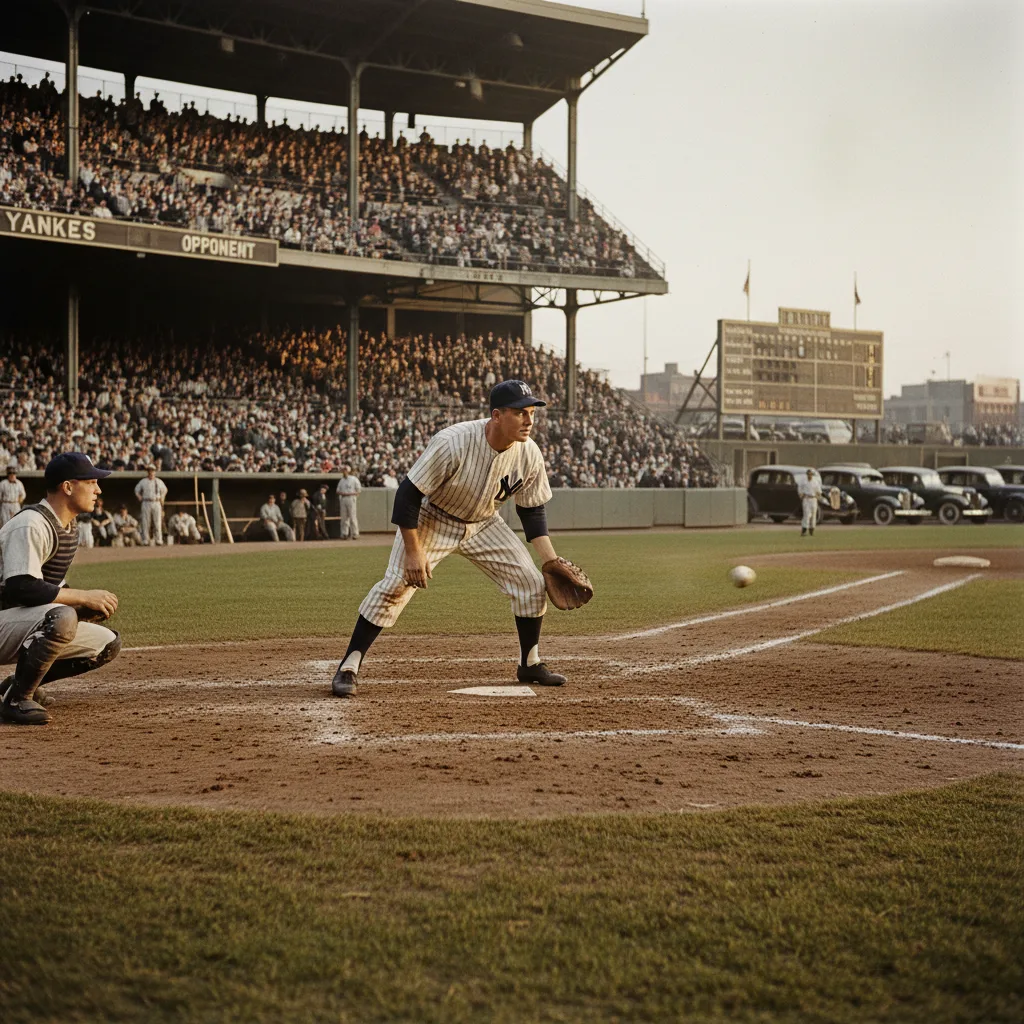 Lou Gehrig playing first base, "Iron Horse" determination, 1930s.