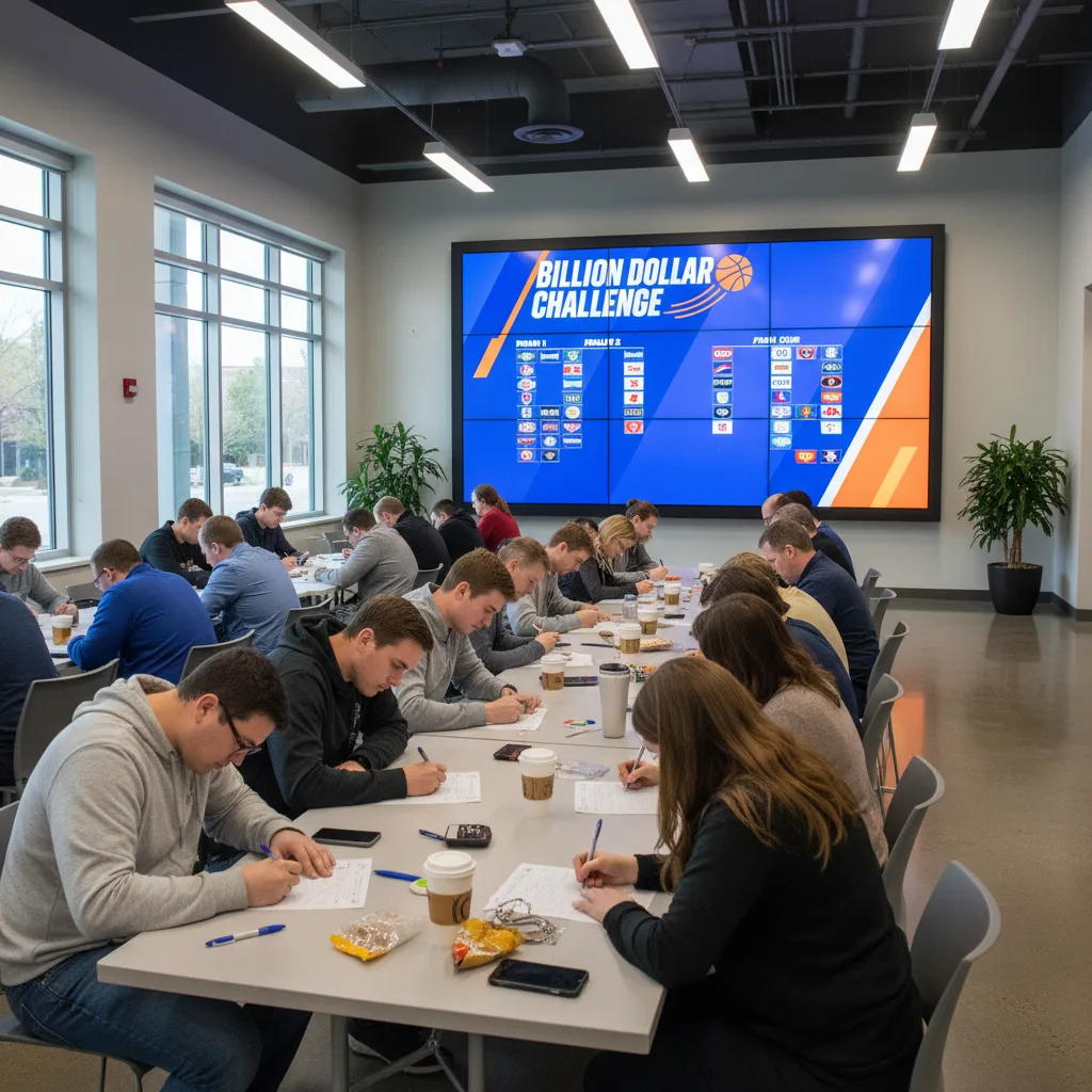 People filling out brackets for a billion dollar March Madness challenge.