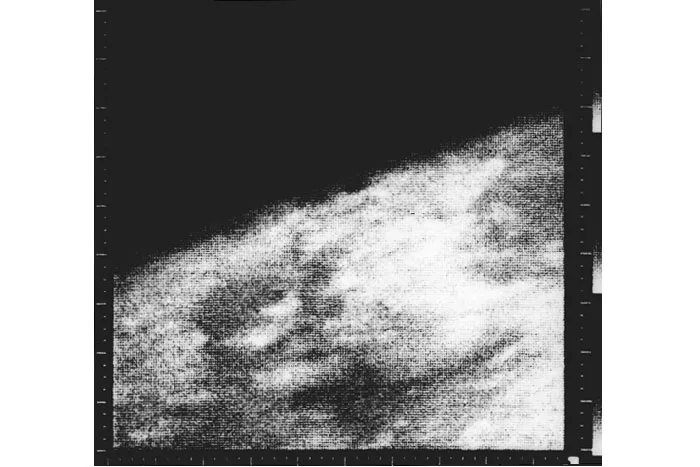 This grainy, black-and-white image is one of 21 close-up photos of Mars sent back by NASA's Mariner 
