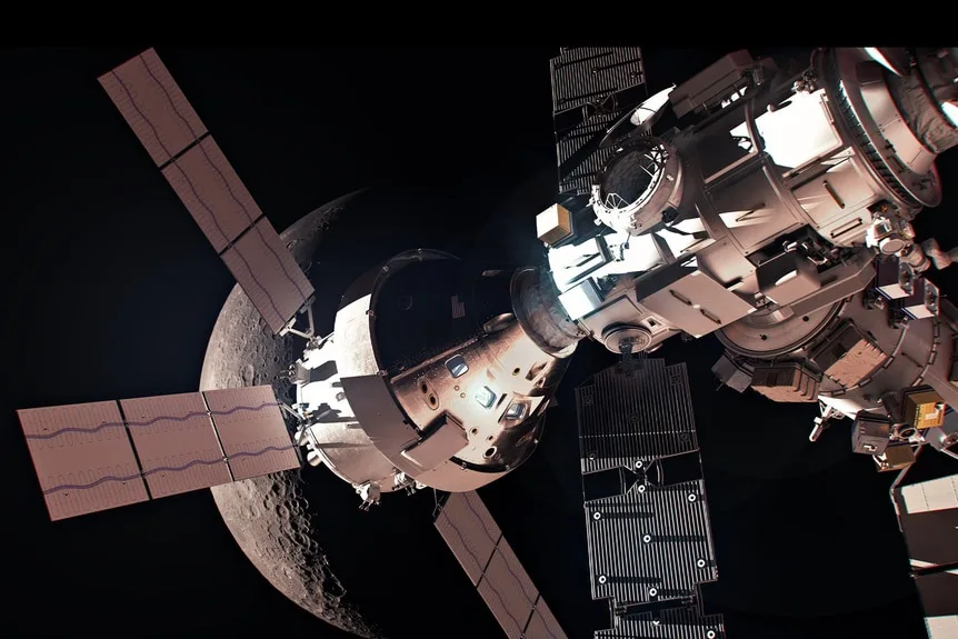 L'avant-poste orbital lunaire Gateway de la NASA, un composant essentiel du programme Artemis, est conçu pour orbiter autour de la Lune et servir de point de ralliement polyvalent pour les missions de surface lunaire et l'exploration future de l'espace lointain. Il devrait être achevé plus tard cette décennie. (Source : syfy.com)