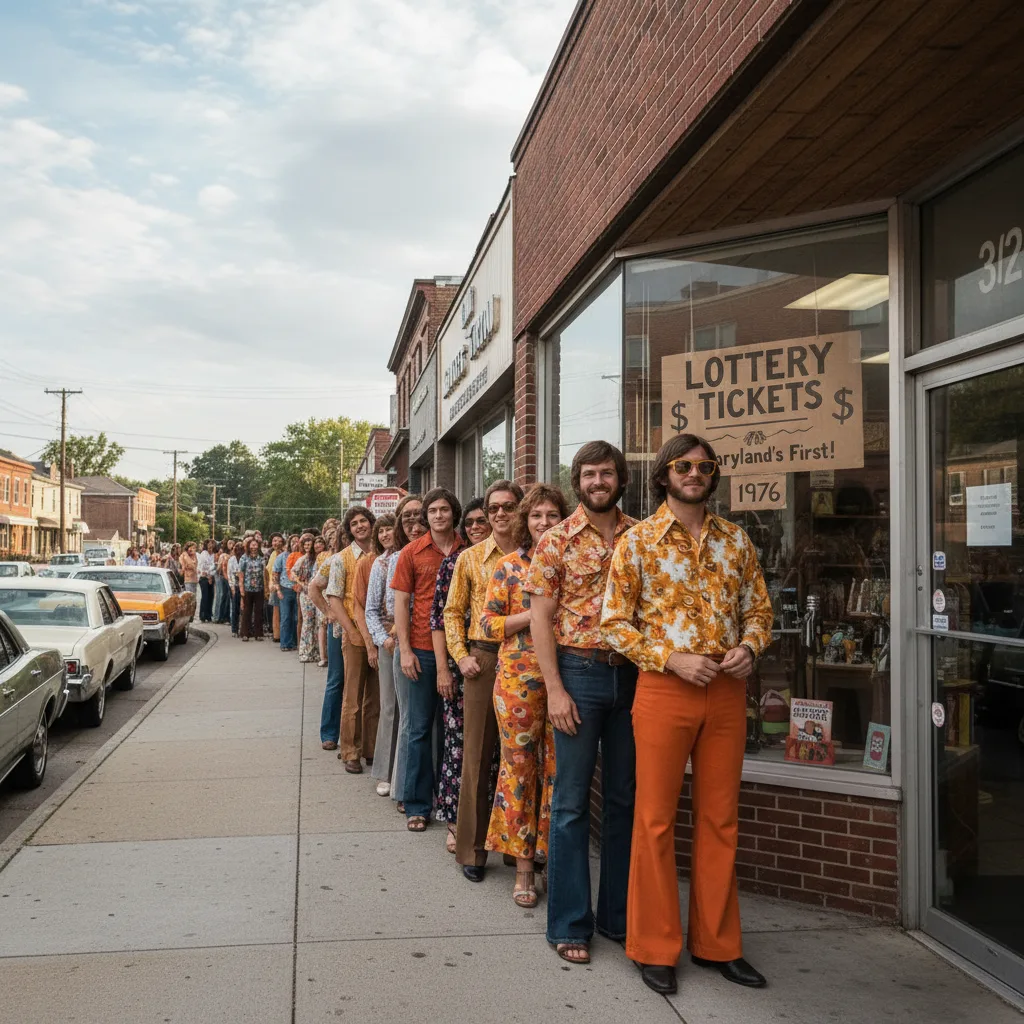 Marylanders line up for first pull-tab lottery tickets, 1976.