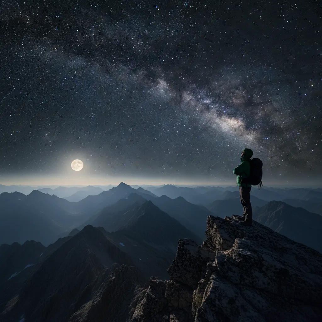 Person gazing at a vast, star-filled night sky.