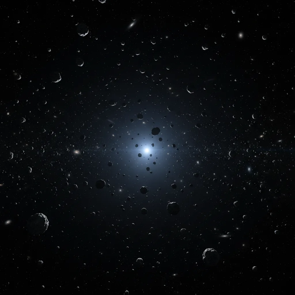 Vast Oort Cloud, icy comets orbiting distant Sun.