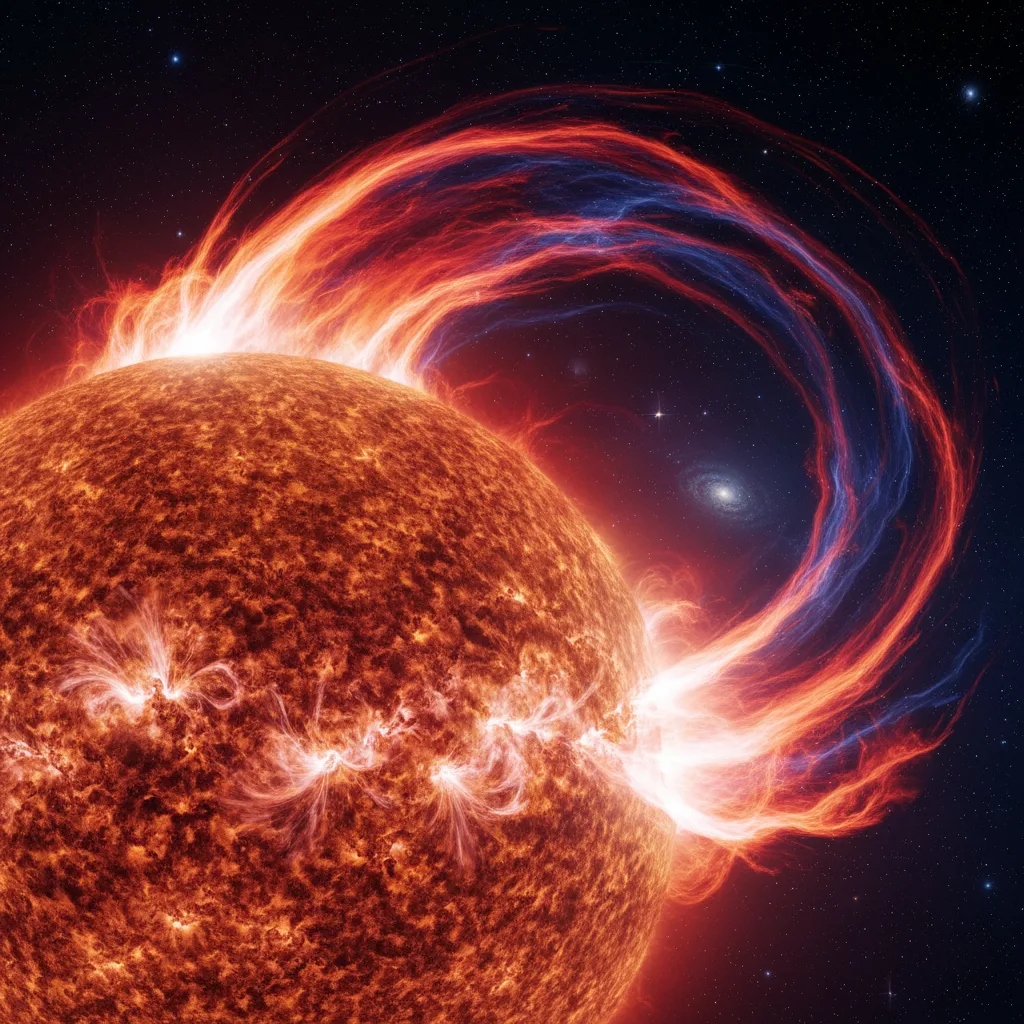 Powerful solar flare erupting from Sun's surface.
