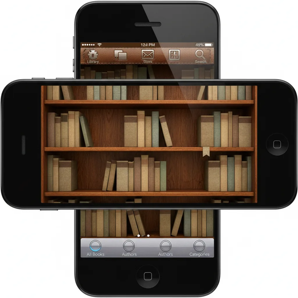 Écran de smartphone ancien avec l'application iBooks skeuomorphique.