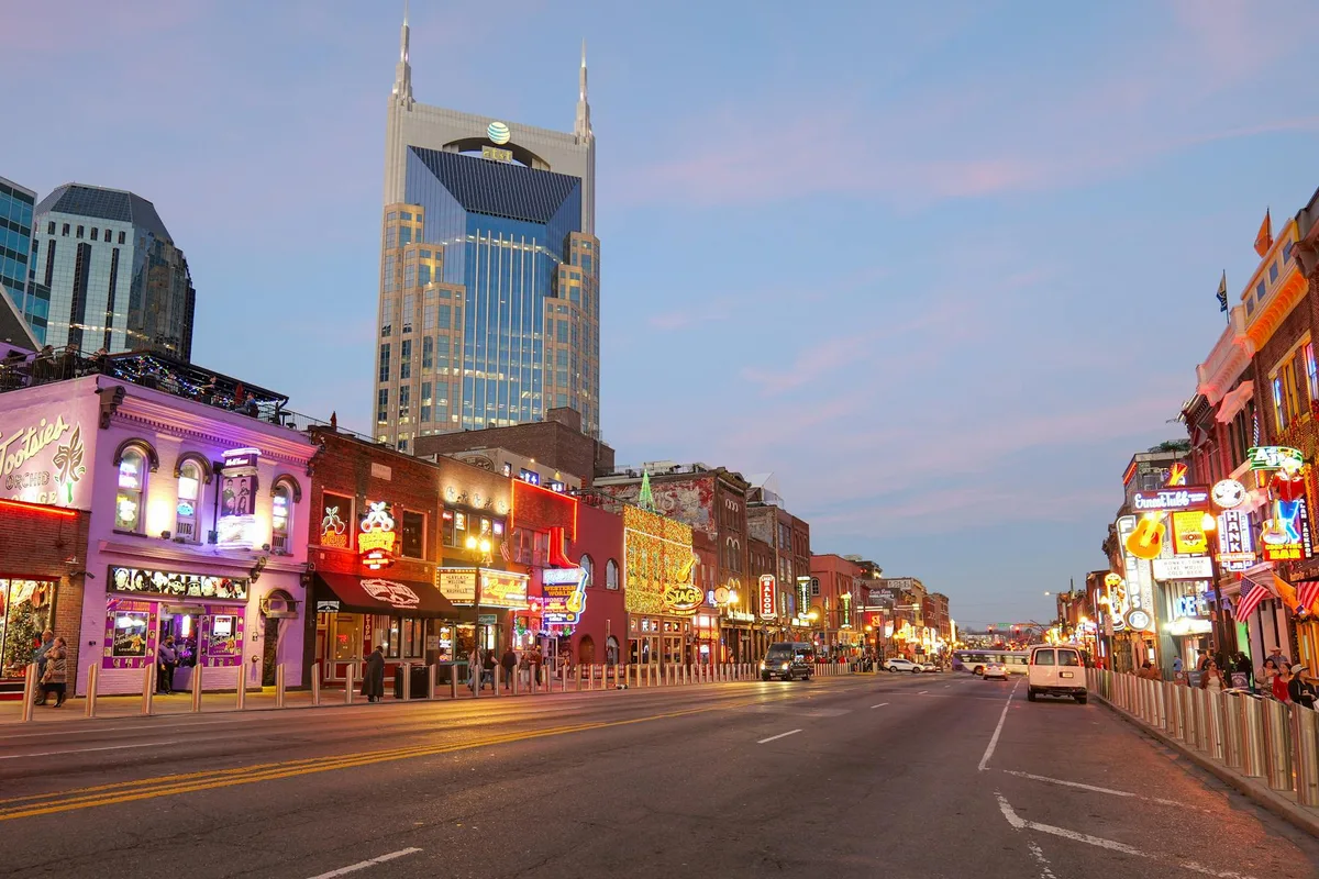 Nashville's Lower Broadway is the vibrant heart of its entertainment district, famous for its honky-