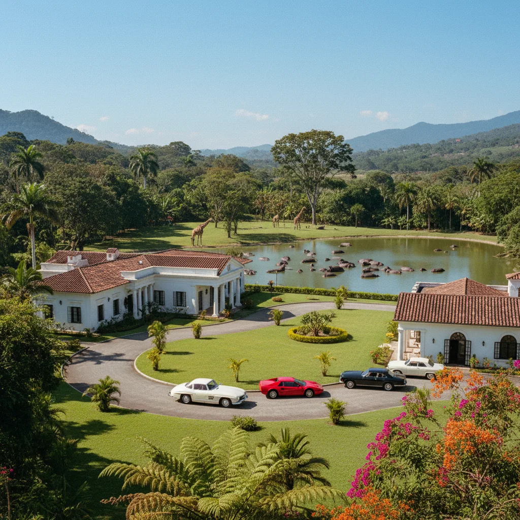 Pablo Escobar's opulent Hacienda Nápoles estate with exotic animals.