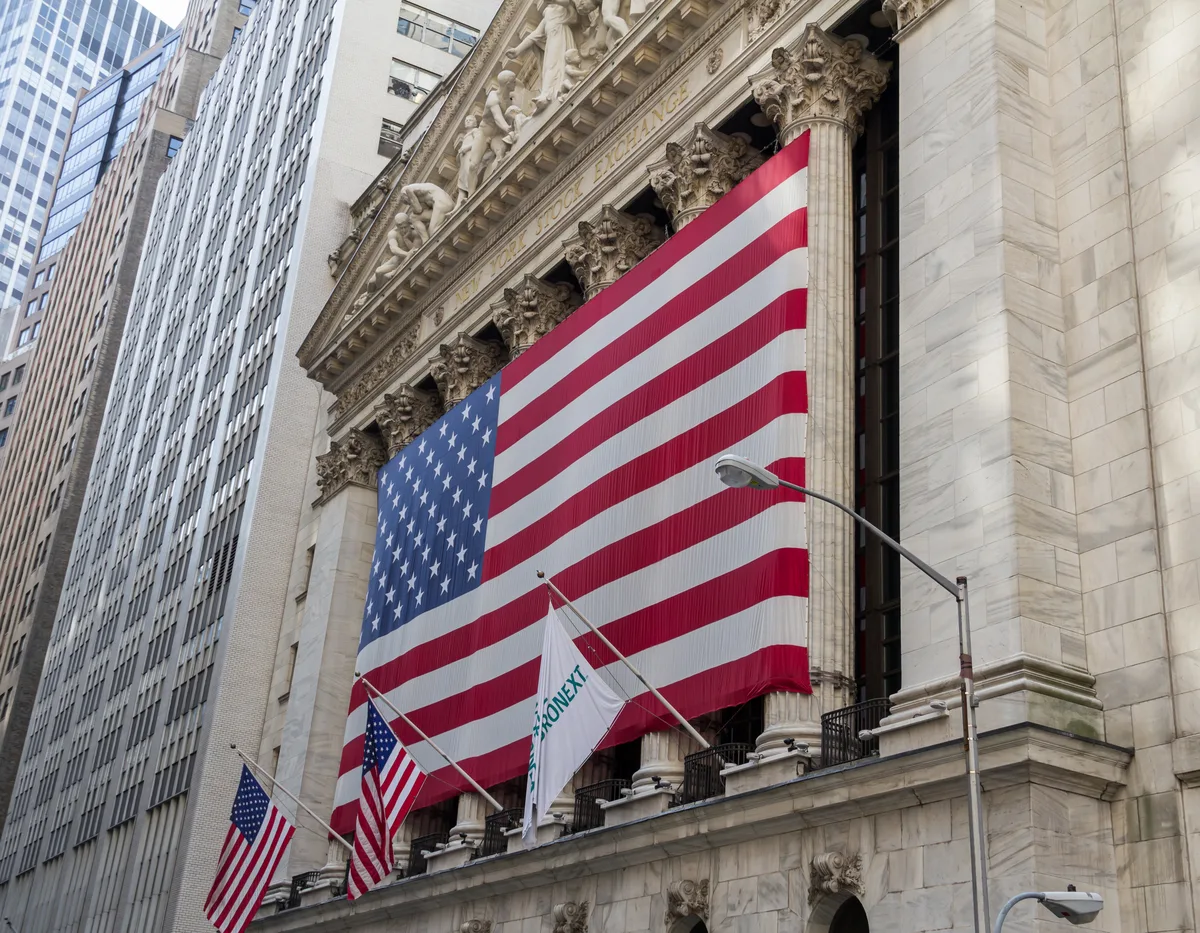 The New York Stock Exchange (NYSE) on Wall Street is the world's largest stock exchange by market ca