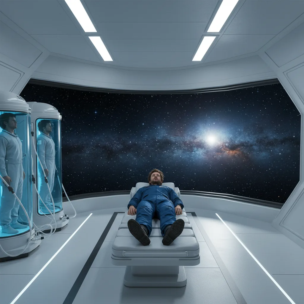 Ryland Grace awakens in a sterile spaceship, two inert bodies beside him.